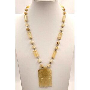 Mexican Carved Natural Onyx Aztec Mayan Tribal Mask Beaded Necklace Boho Beachy